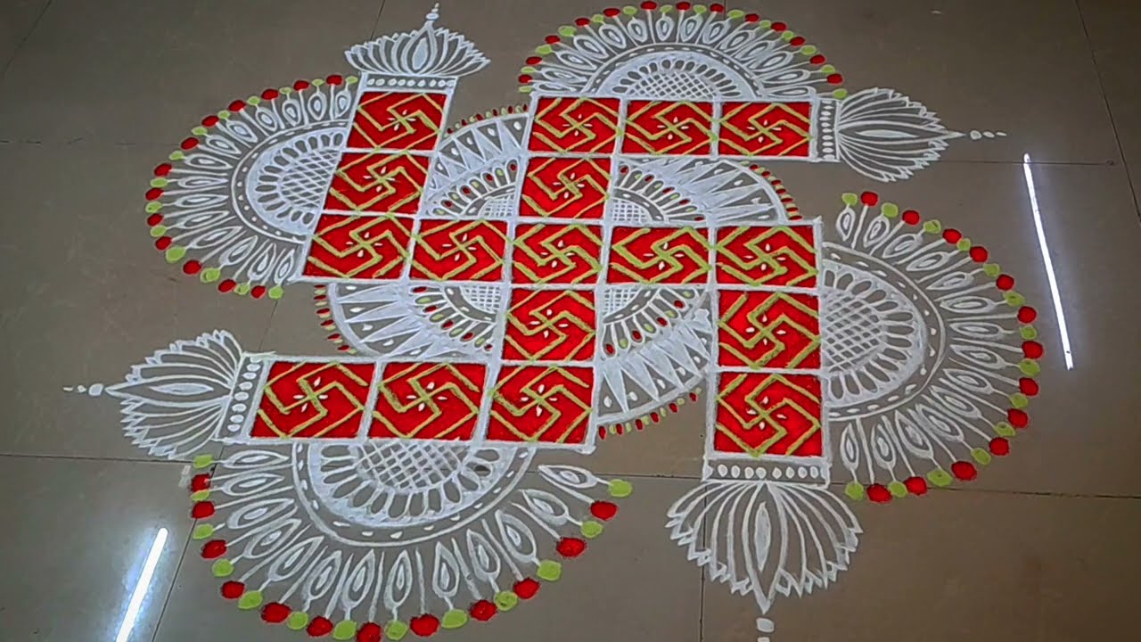 6x6 dot swastik colour kolam/swastik rangoli @sulosart #swastikkolam #margazhikolam