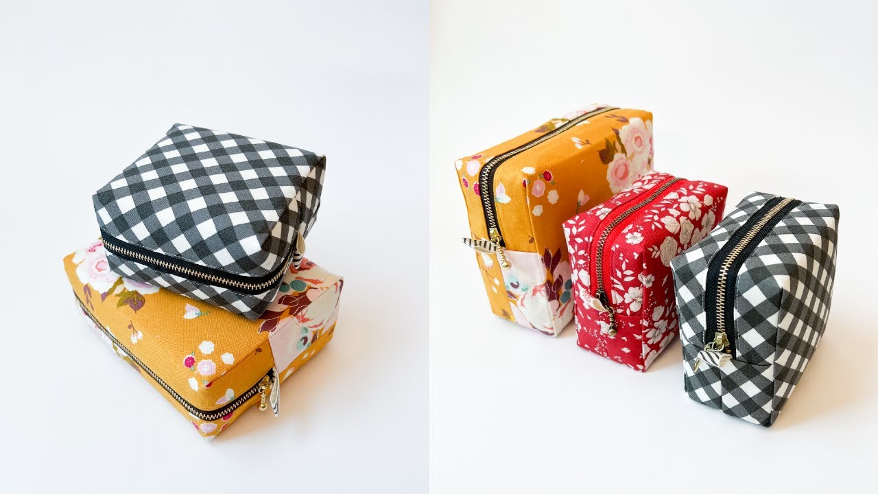 How to sew Zippered Box Pouches | Cosmetic Pouch | Holiday Gift DIY | Boxy Pouch Easy Way