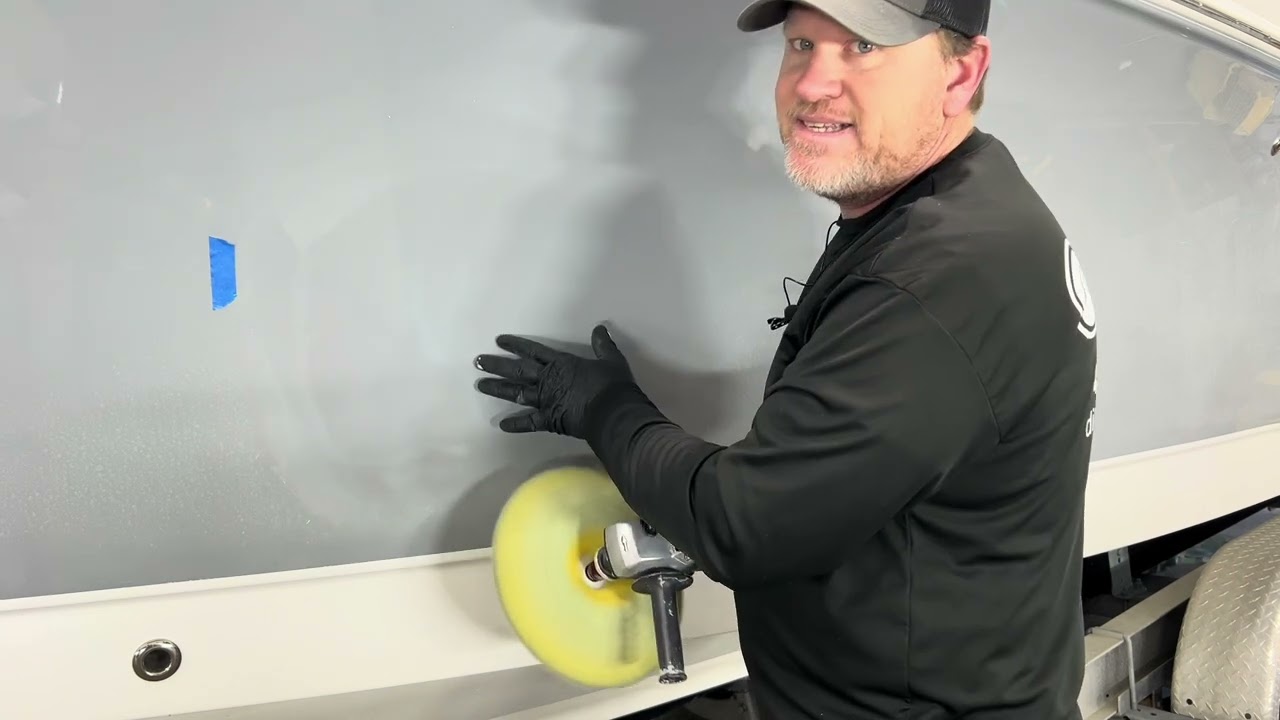 Boat oxidation removal and waxing.