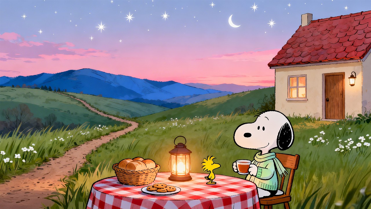 Peaceful Countryside Night with Snoopy 🌙 | Soft Lofi Music for Study & Relax