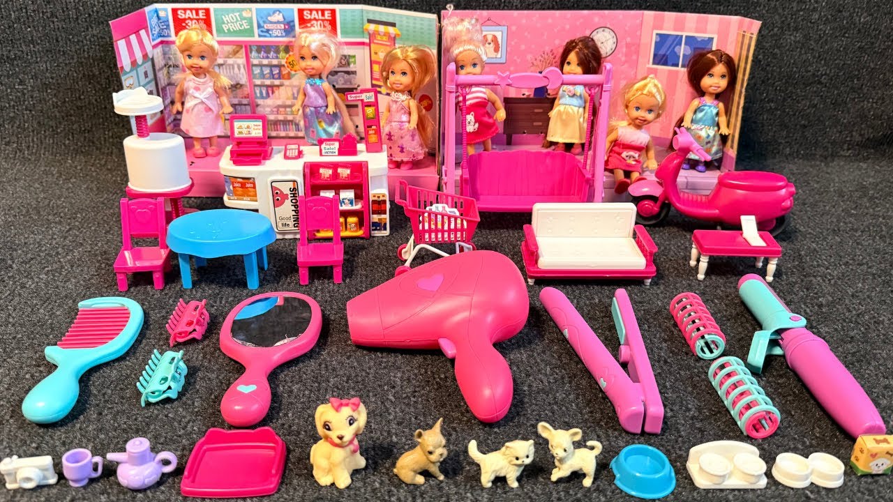 13 Minutes Satisfying with Unboxing Barbie Dream House Pet House Shopping Park and Hair Set.ASMR