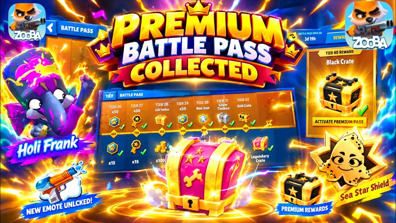 Black Crate , Legendary Toolbox, Holi Frank, Many Legendary Items | Premium Battle Pass | Zooba