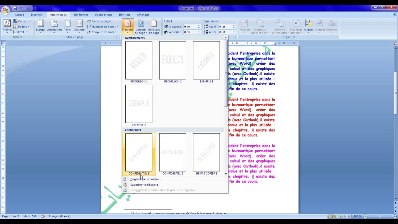 Texte et Image en Filigrane