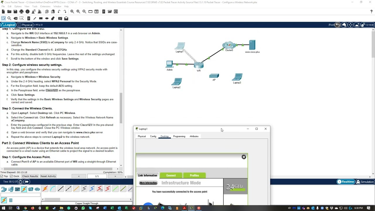 CCNA2-SRWEv7 - Lab 13.1.10 Packet Tracer - Configure a Wireless Network