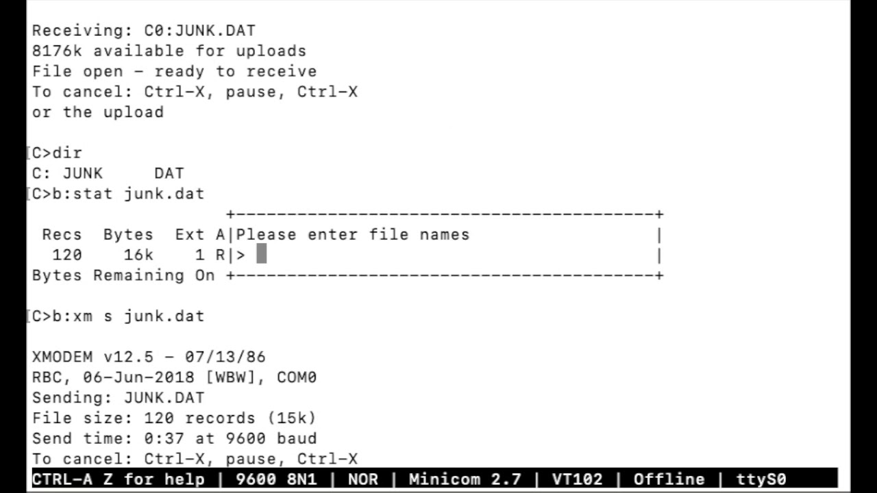RC2014 XMODEM demo