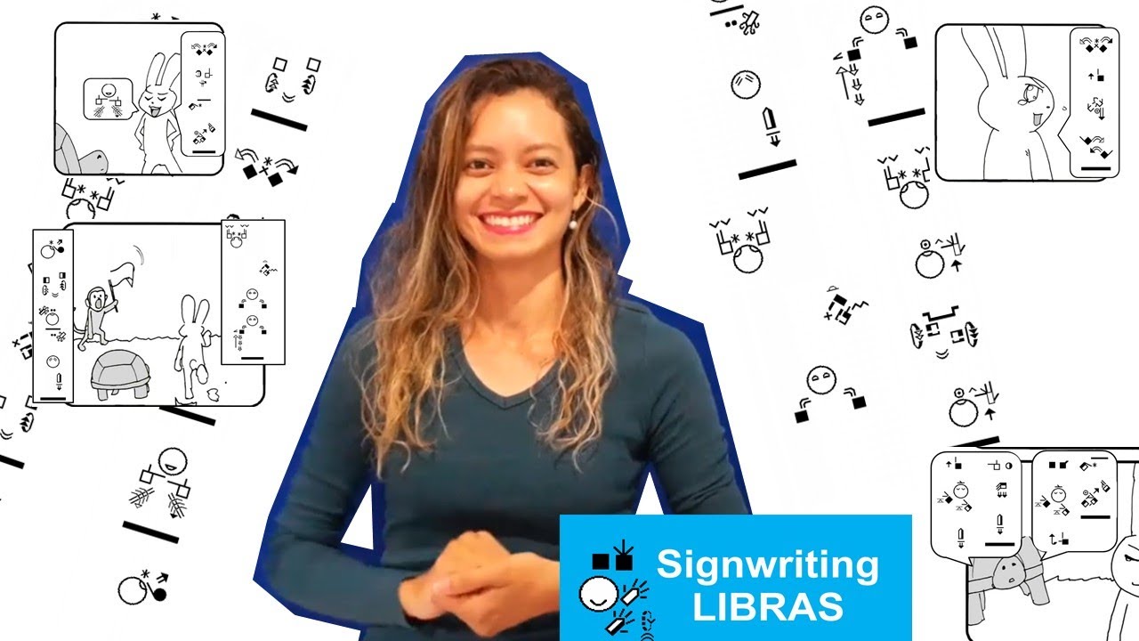 O Coelho e a Tartaruga em Libras Escrito em SignWriting. [imagens não autorais]