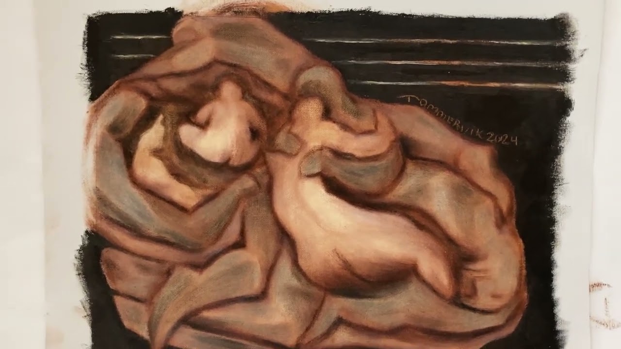 Close Up of Tommervik Stone Men Painting - Contemporary Prehistoric Ancient Caveman Oil Painting