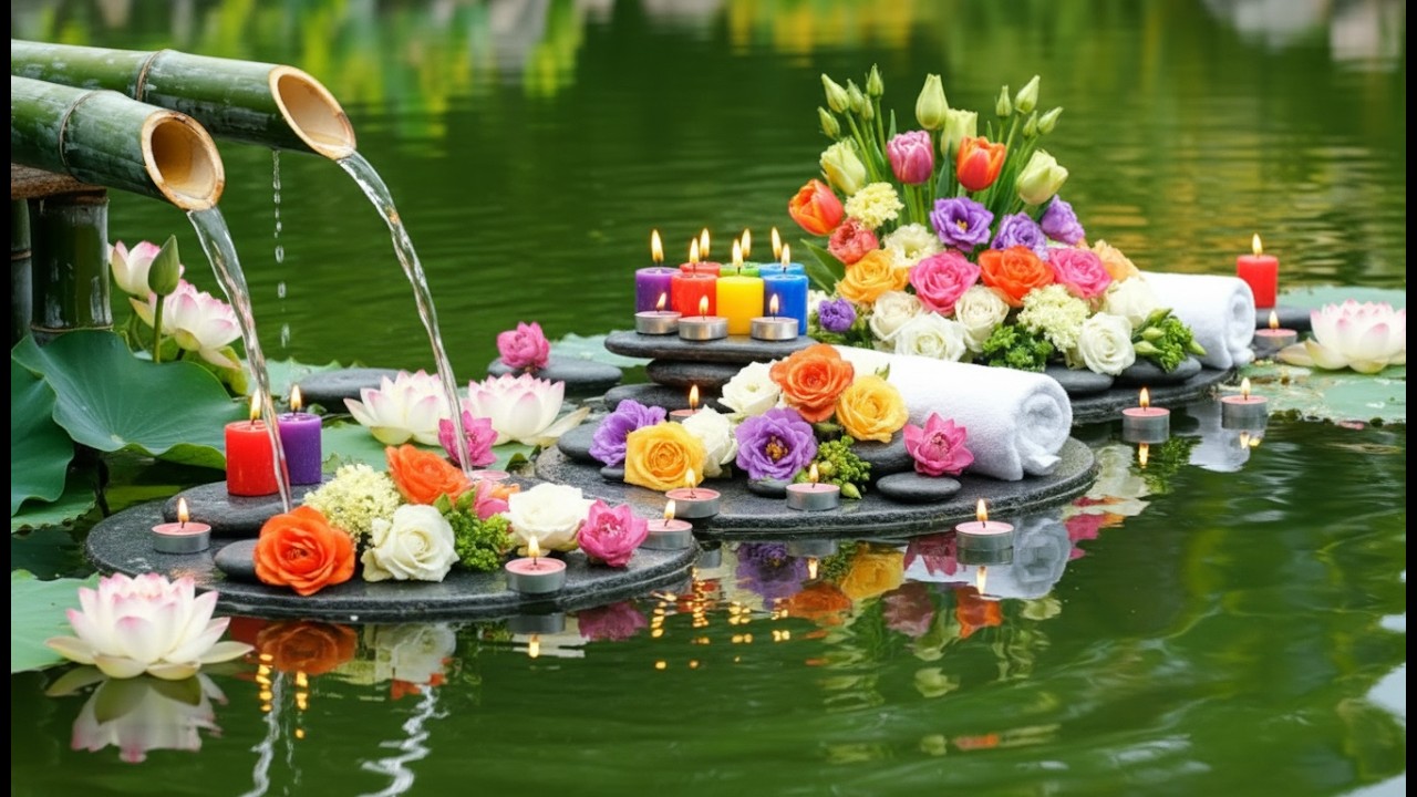 Bamboo Fountain & Nature Sounds 💙 Bamboo Water and Night Sounds | Deep Relaxation, Sleep and Healing