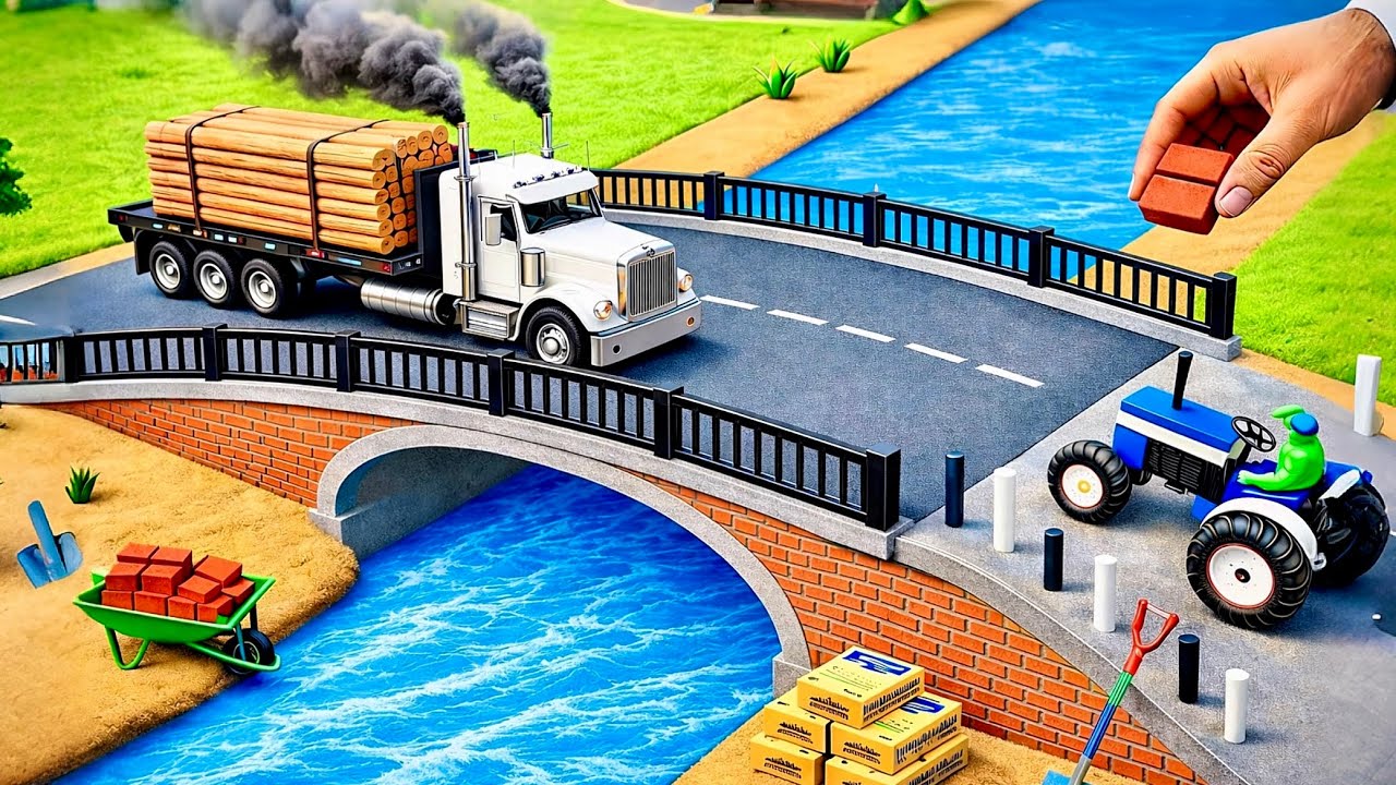 DIY Mini Tractor Builds a Strong Brick and Concrete Bridge for Trucks After a Crocodile Destroyed It