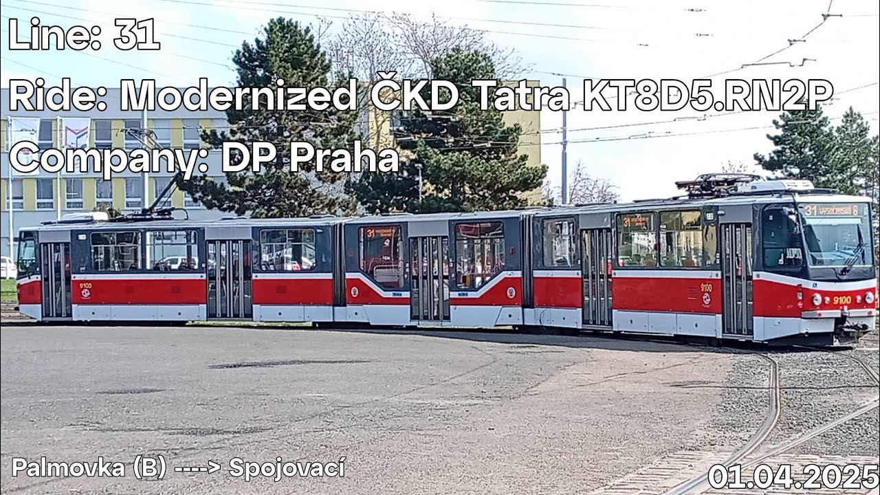 Line: 31 Ride: Modernized ČKD Tatra KT8D5.RN2P Company: DP Praha to Spojovací