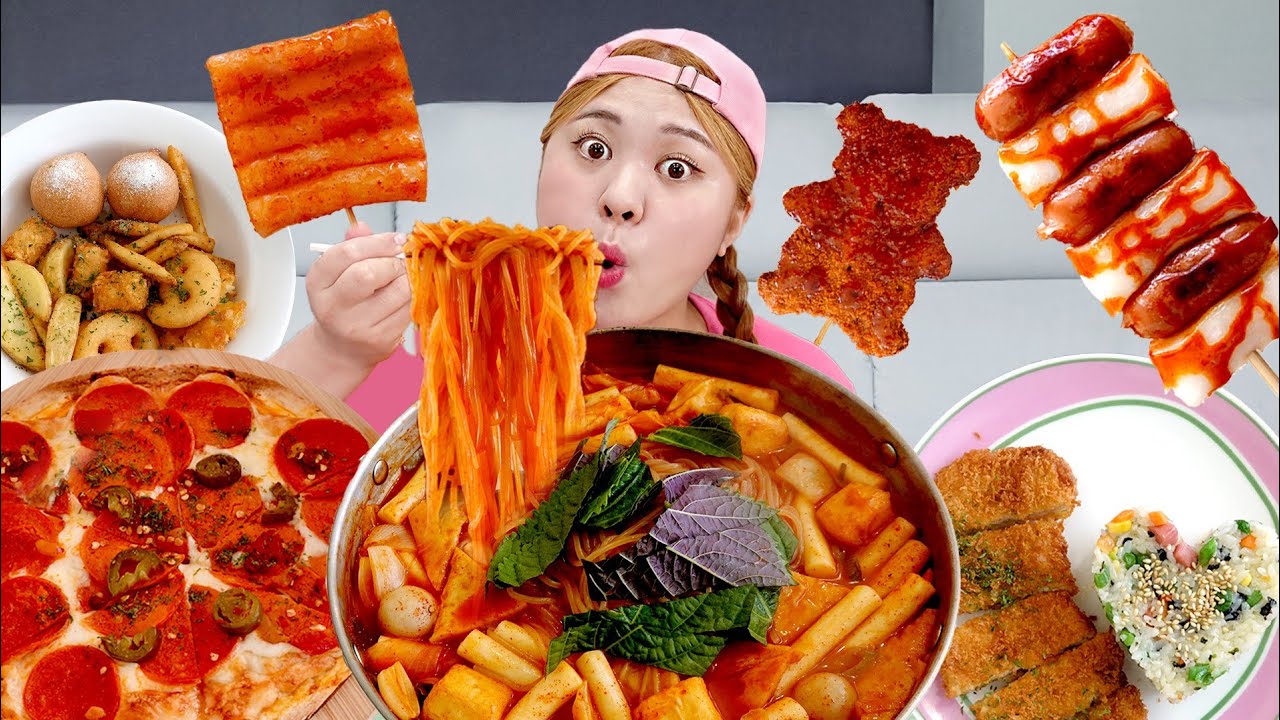 MUKBANG 즉석 떡볶이 만두 김밥 분식집 먹방! Teokbokki & Gimbap & Pizza Eating Sound | HIU 하이유 | HIU 하이유