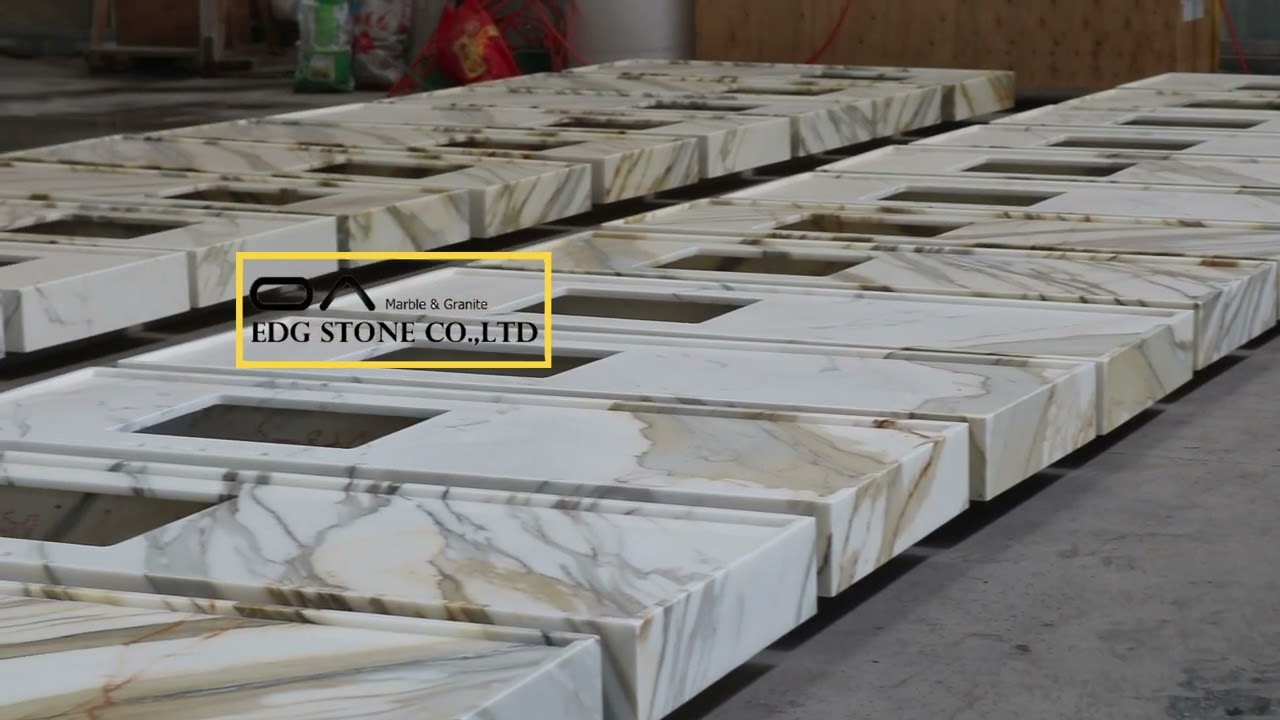 Calacatta gold marble vanity tops for the hospitality hotel project by EDG Stone  #calacattagold