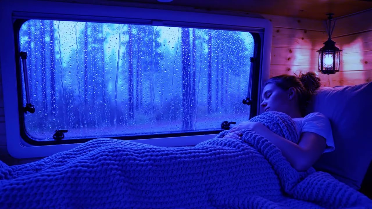 Cozy Van Shelter During Heavy Rain and Thunderstorm for Deep Relaxation and Sleep Peace