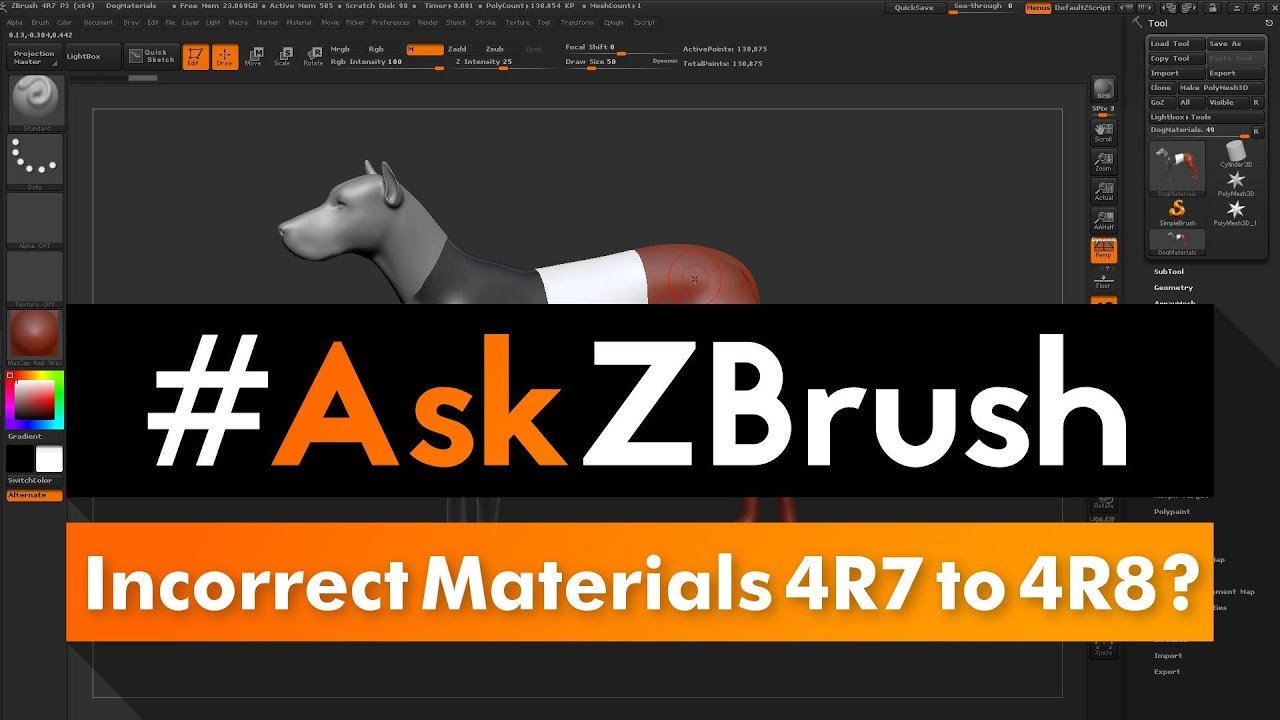 #AskZBrush: &ldquo;How can I fix a model created in 4R7 that is displaying incorrect materials in 4R8?&rdquo;