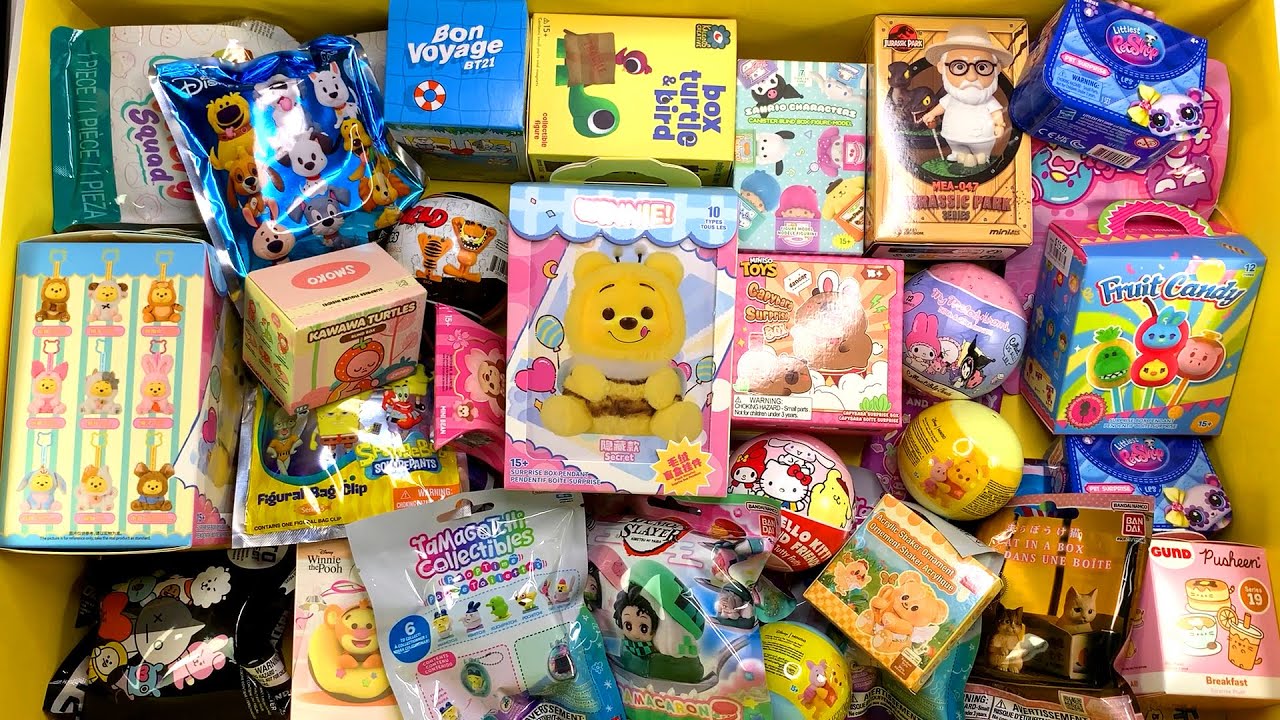 57 minutes of mystery surprise blind boxes Popmart, Sanrio, Disney, Hello Kitty ASMR Unboxing Sounds