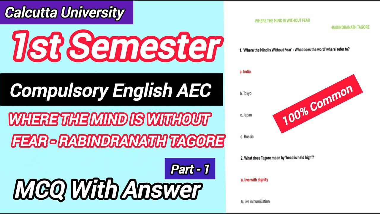 1st sem compulsory English AEC MCQ suggestions 25/WHERE THE MIND IS WITHOUT FEAR RABINDRANATH TAGORE