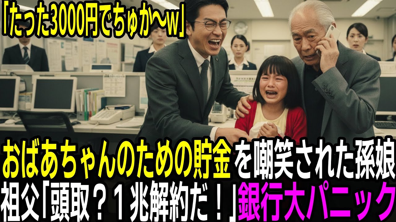 「たった3000円でちゅかw」おばあちゃんのための貯金をバカにされた孫娘。祖父「もしもし、頭取？1兆円解約だ！」銀行がパニック【スカッと】