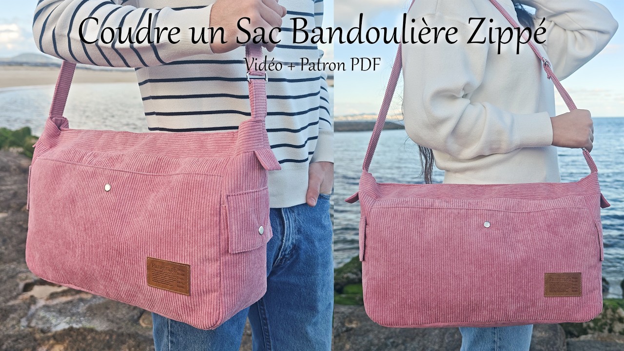 Coudre un Sac Bandoulière Zippé en Velours Côtelé avec Poches - Patron PDF - Couture Facile Mimi
