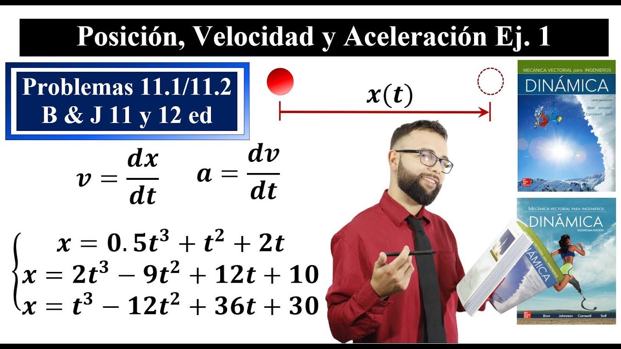 Posición, Velocidad y Aceleración || Ej. 1 || Problemas 11.1/11.2 Beer & Johnston, 11 ed y 12 ed.