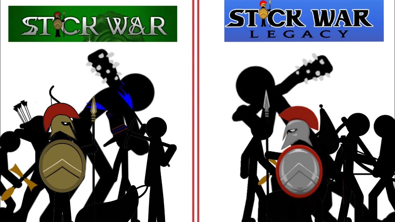 Differences in the attack styles of characters across the two versions of Stick War (2009-2016).