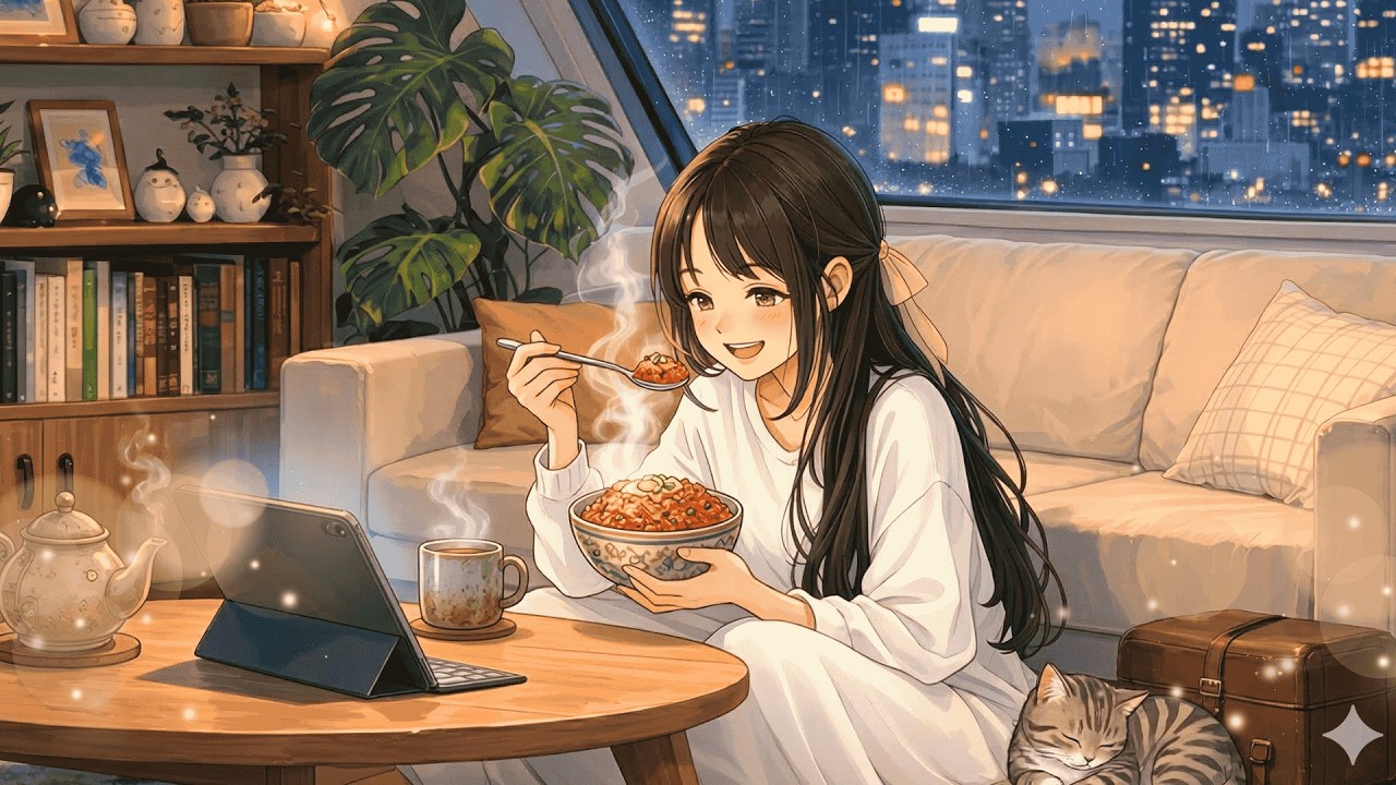 Winding Down After a Long Work Day: A Solo Night & Kimchi Fried Rice Cooking  | Ghibli-Style ASMR