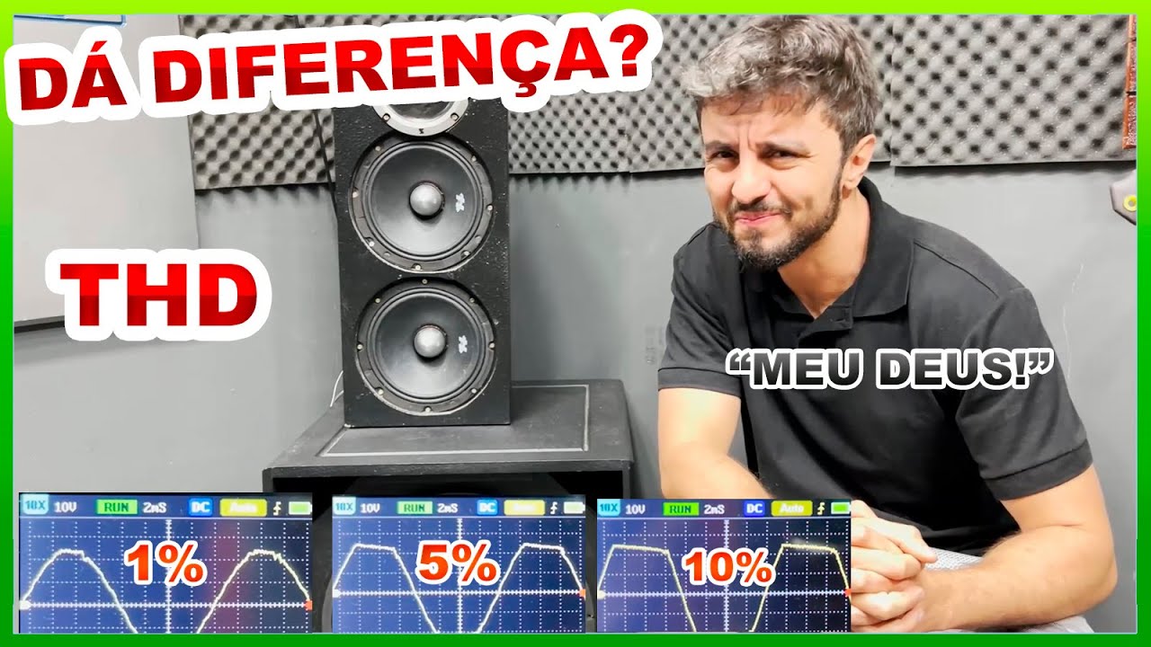 Som tocando com 1%, 5% e 10% de Distorção (THD) - Comparativo prático