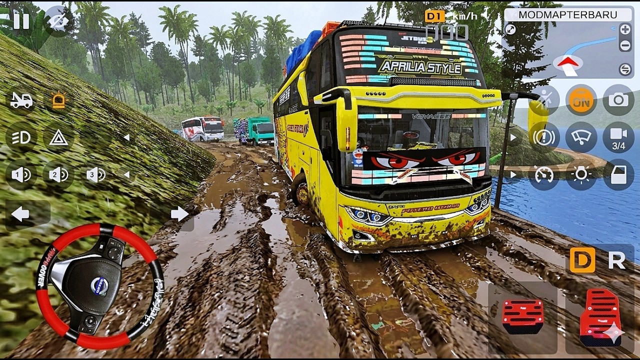 Bus Aprilia Style Putera Utama Full Muatan Melewati Jalan Becek Berlumpur