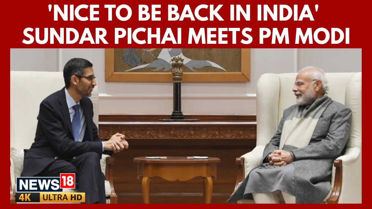 'Nice To Be Back In India' Google CEO Sundar Pichai Meets PM Modi Ahead of AI Summit Speech | 4K