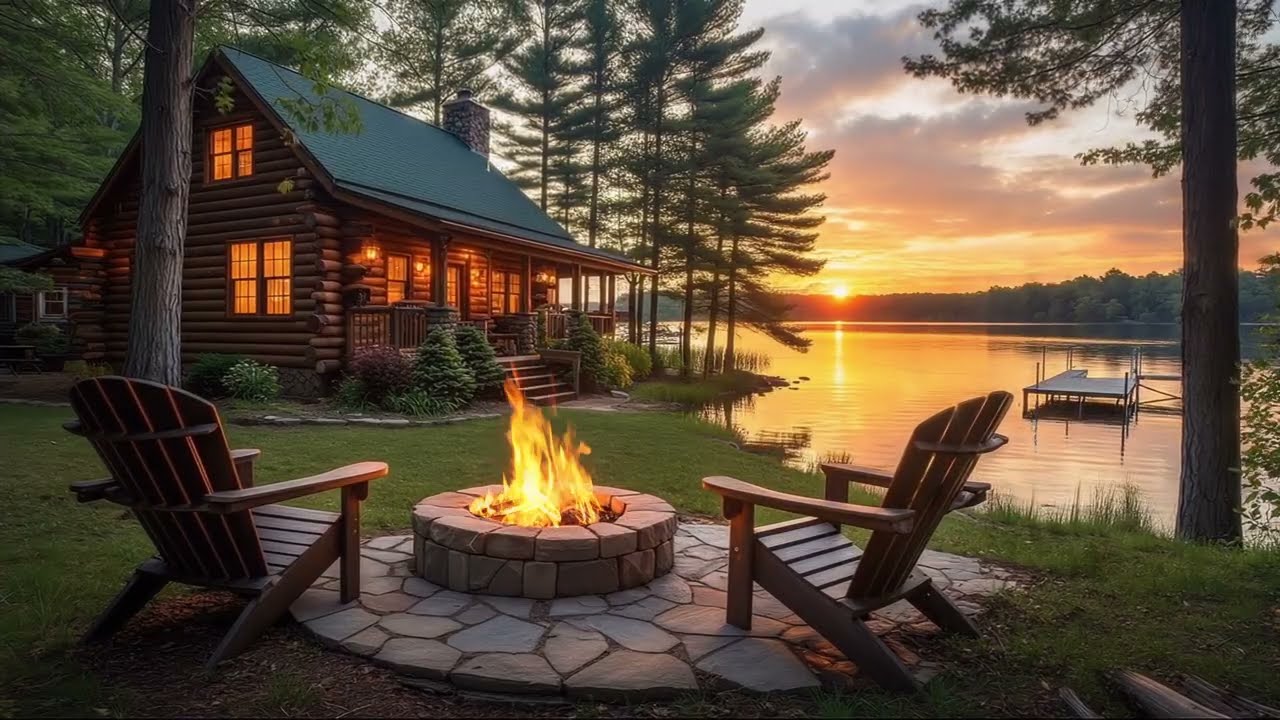 Cozy Lakeside Campfire at Sunset 🌅🔥 | Relaxing Fire & Water Sounds for Sleep