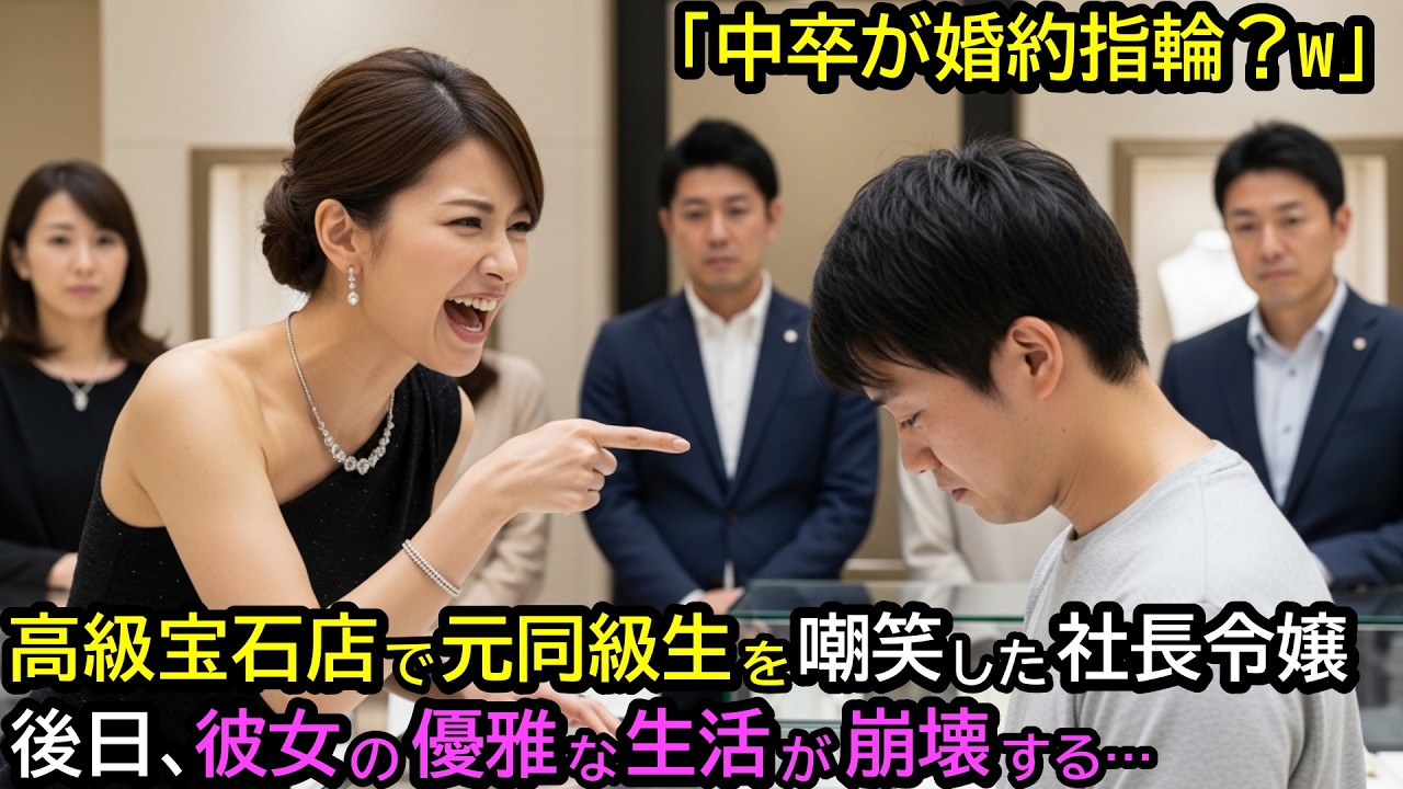 「中卒が婚約指輪？w」高級宝石店で元同級生を嘲笑した社長令嬢。後日、彼女の優雅な生活が崩壊する…