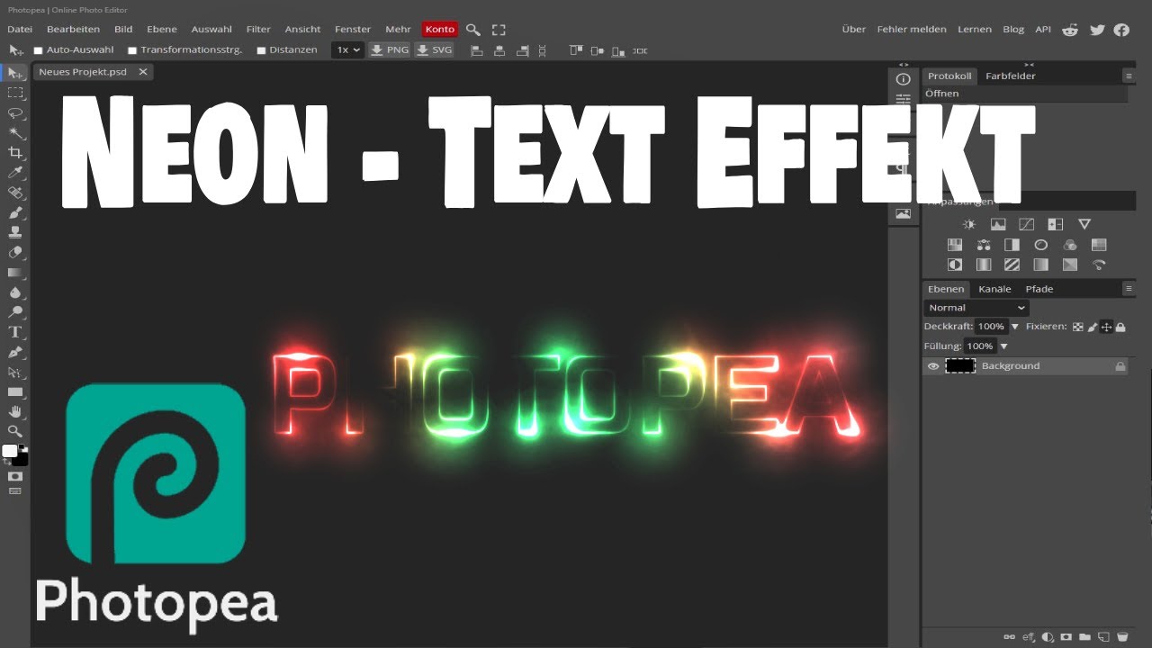 Photopea - Neon Text Effekt