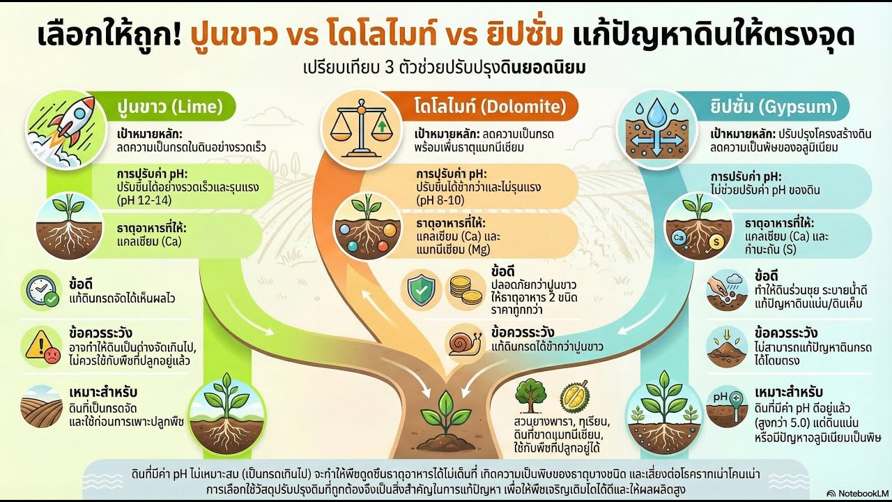 ปูนขาว โดโลไมต์ ยิปซัม แก้ปัญหาดินถูกจุด