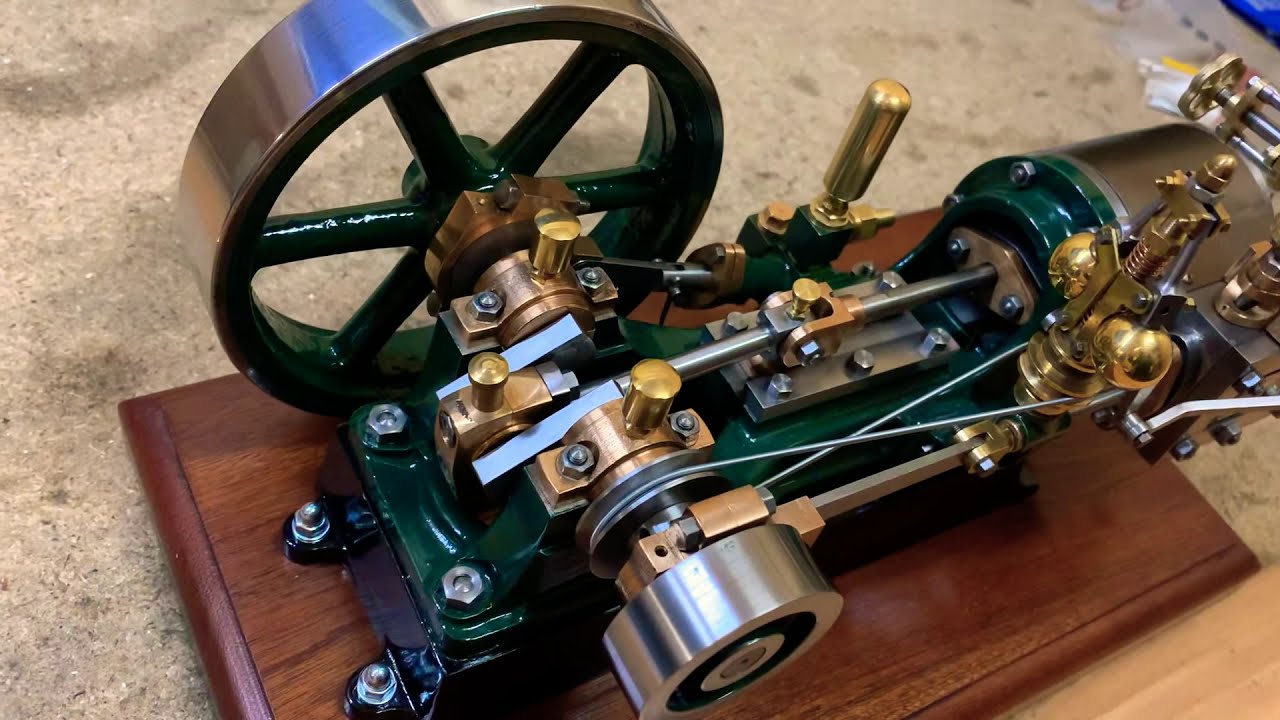 Stuart No. 9 model steam engine with governor and water feed pump running on air