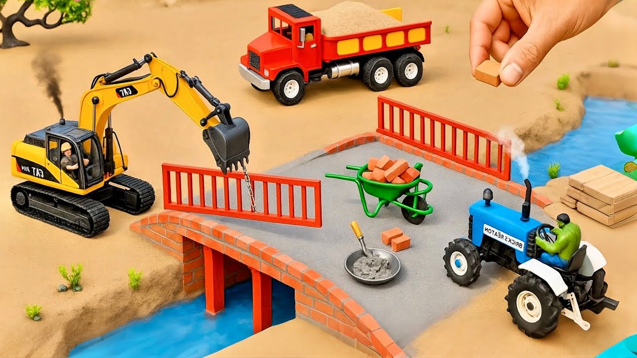 DIY Mini Tractor Builds a Strong Brick and Concrete Bridge for Trucks After a Crocodile Destroyed It
