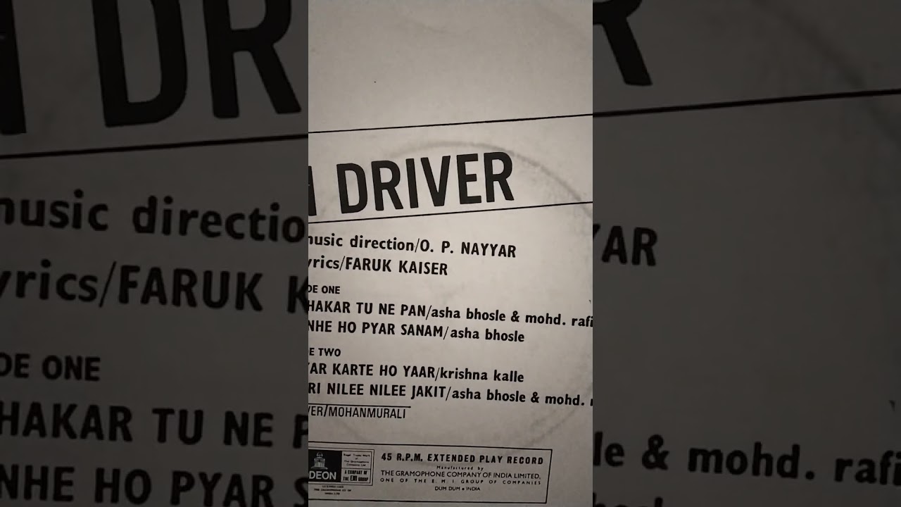 TAXI DRIVER ..1972..45 RPM EP. .FOUR SONGS..ASHA BHOSLE..MOHD.RAFI..KRISHNA KALLE 