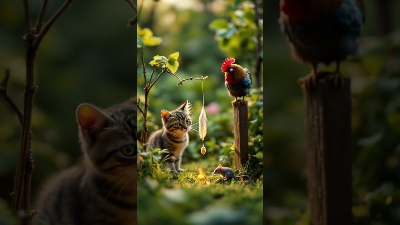 🪶🐭 Mouse&rsquo;s Close Call! Cat&rsquo;s Feather Trap Stuns Rooster Watching! 🐱🐓