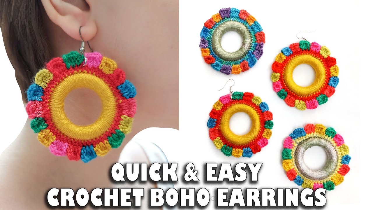Quick & Easy Crochet Hoop Earrings Tutorial (+ENG SUB)