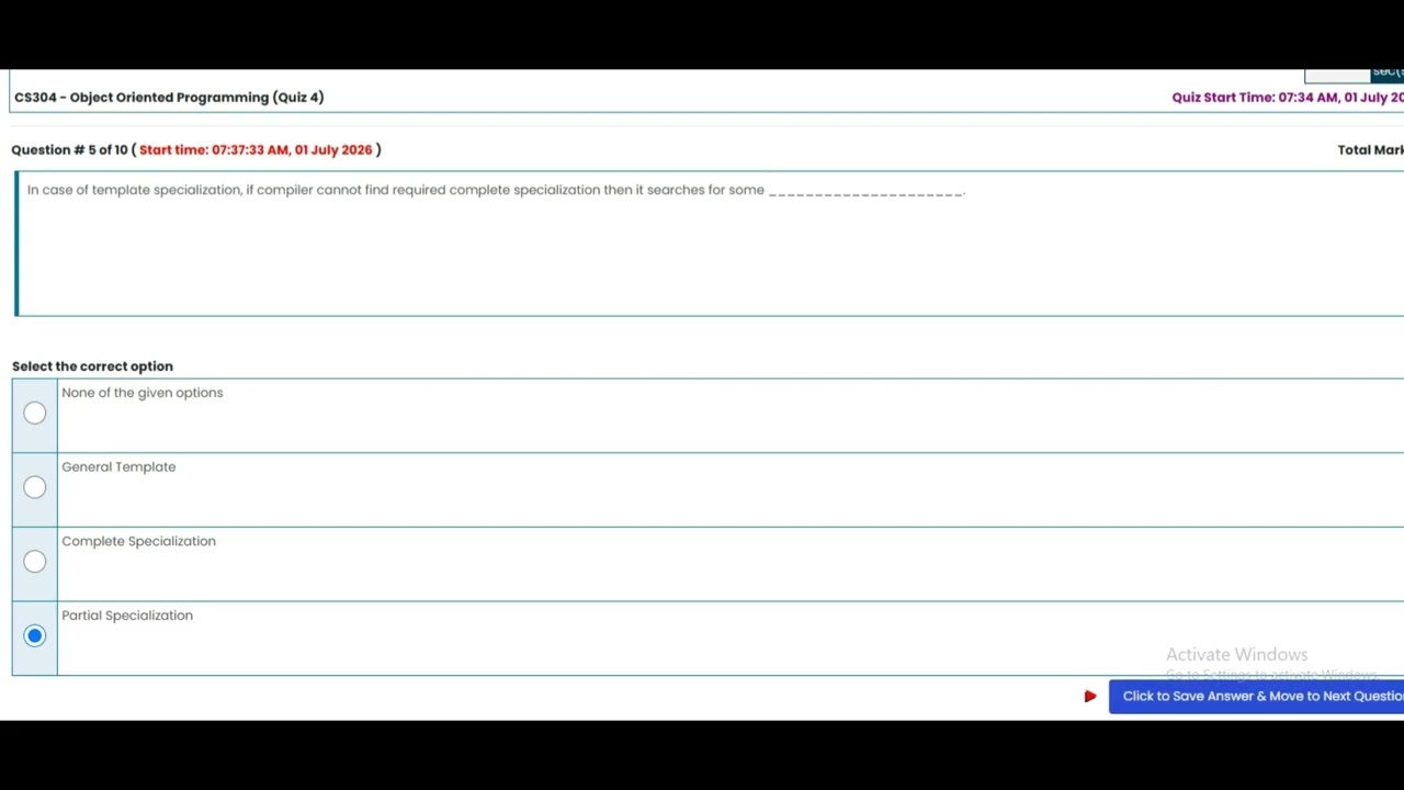 CS304 Quiz No 4 Solution 2026 || Cs304 - Object Oriented Programming