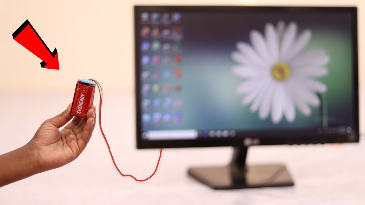 Computer Monitor Using 9 Volt Battery Experiment || Will A PC Monitor Works With 9 Volt DC Cell