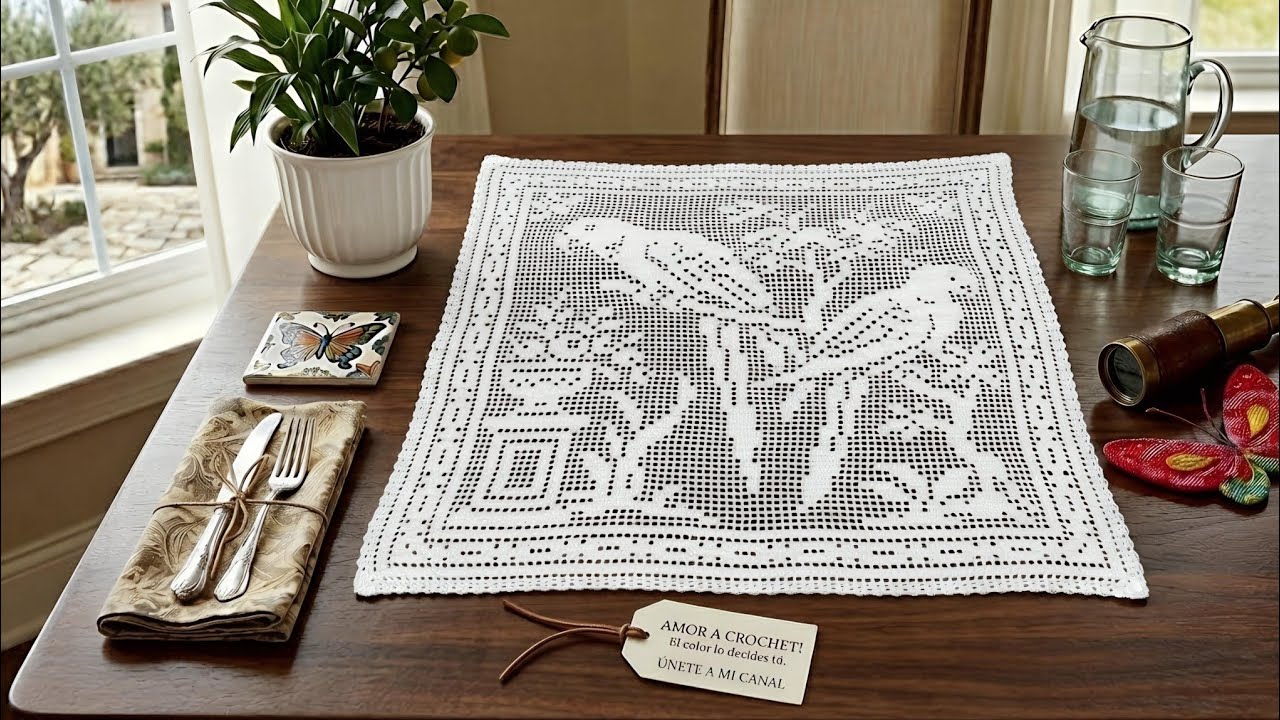 Carpeta o mantel a crochet o ganchillo (pericos a crochet) video 2