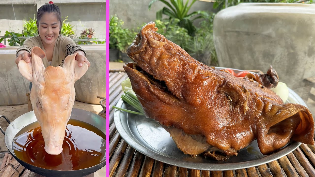 Yummy pork head cooking - Braised pork head - Country chefs