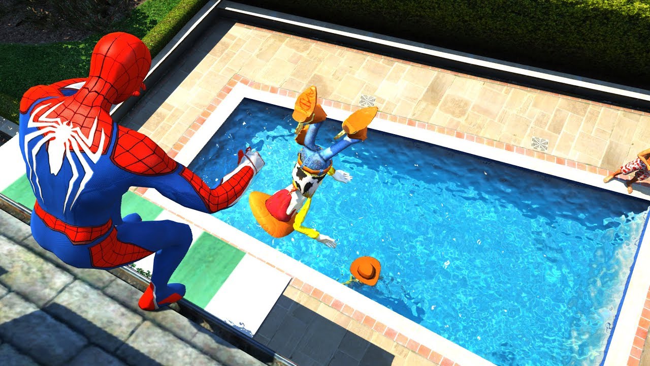 GTA 5 Water Ragdolls Spiderman Vs Woody From Toy Story in 4k (Euphoria physics)