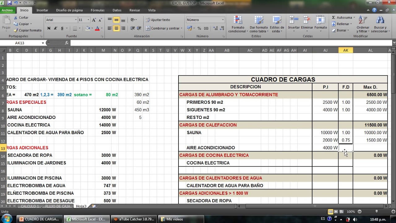 CALCULO CUADRO DE CARGAS - CÓDIGO NACIONAL DE ELECTRICIDAD