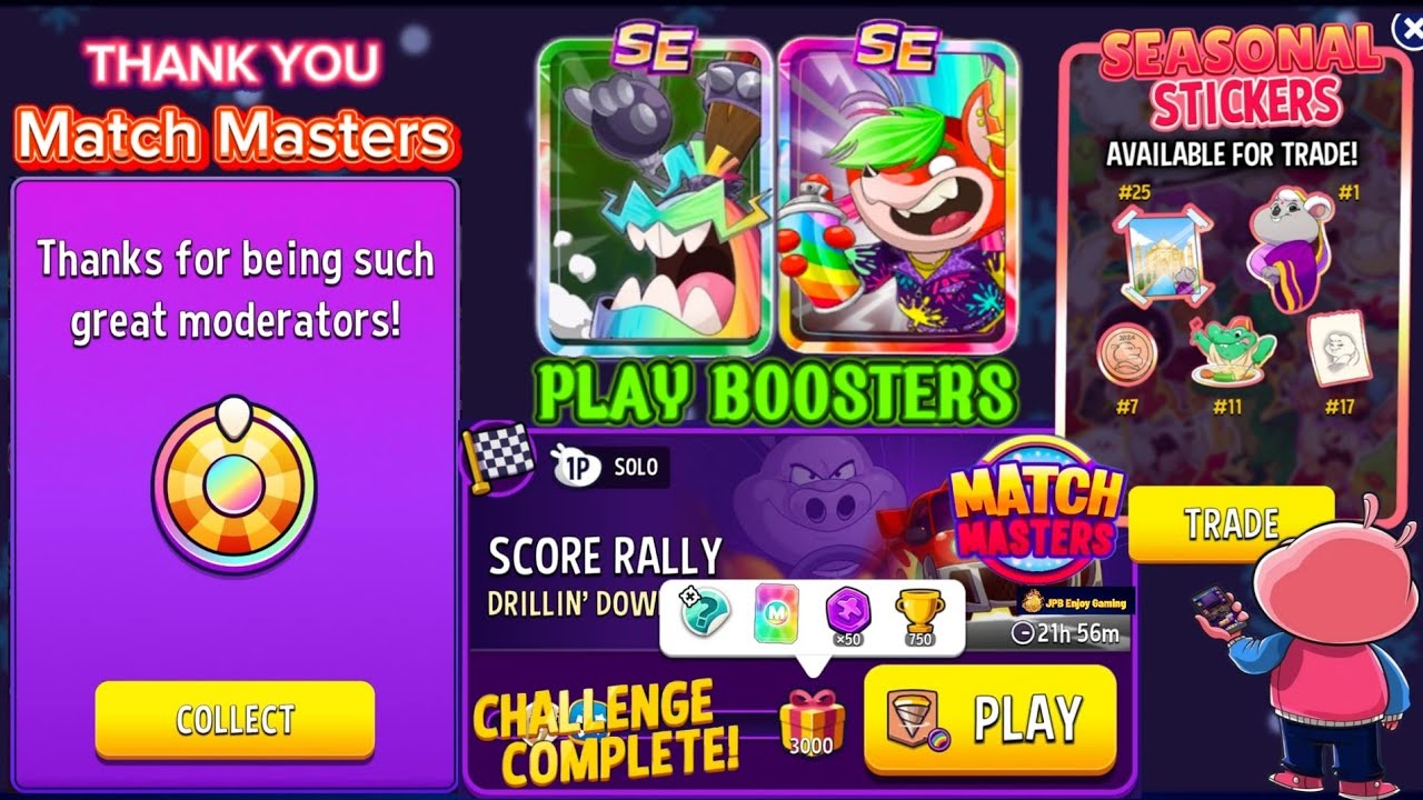 Thank You Gift🎁Match Masters / Drillin'Down+Rainbow Score Rally 3000 Score/ TRADE Seasonal Today