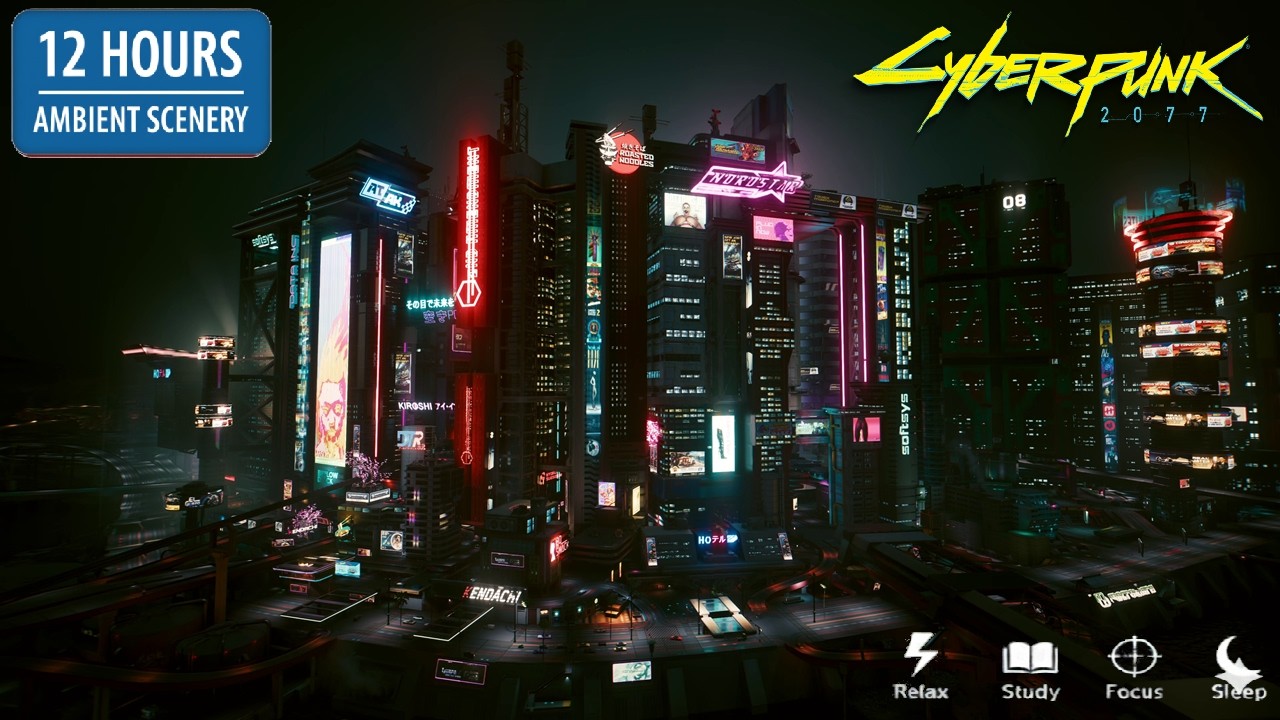 Уют и работа | Night City Urban Glow | 12 часов Ambience | 4K 60FPS (Cyberpunk 2077) ✨