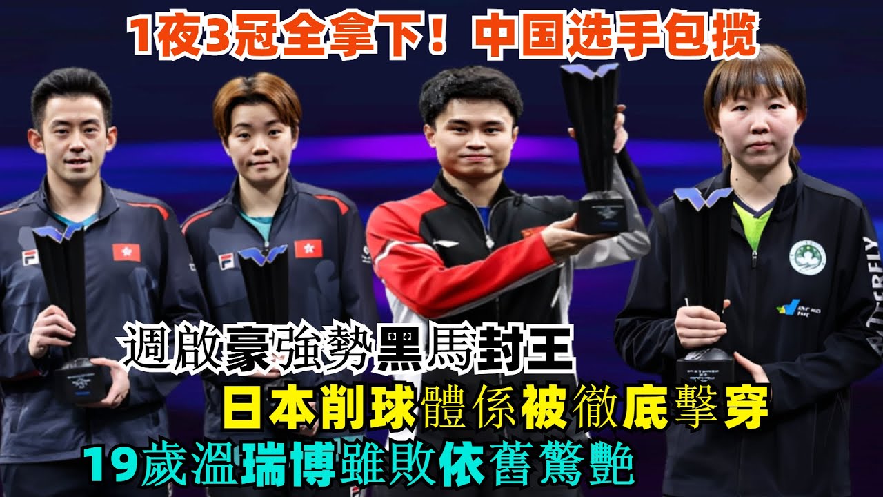 WTT多哈球星賽：1夜3冠全拿下！中國選手包攬，週啟豪強勢黑馬封王，日本削球體係被徹底擊穿，19歲溫瑞博雖敗依舊驚艷！