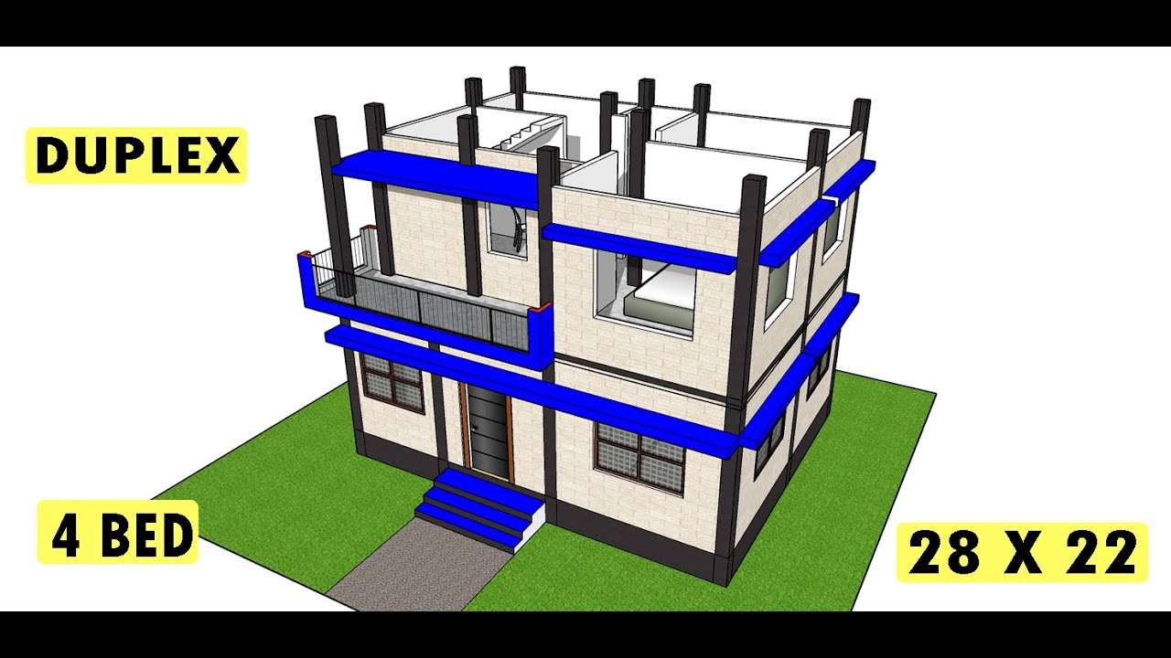28 x 22 duplex village house plan II 4 bhk ghar ka design II 28 x 22 home design with 3d elevation