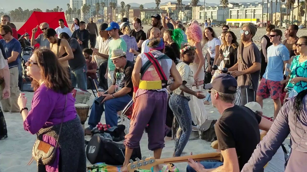 A massive drum circle on Venice Beach