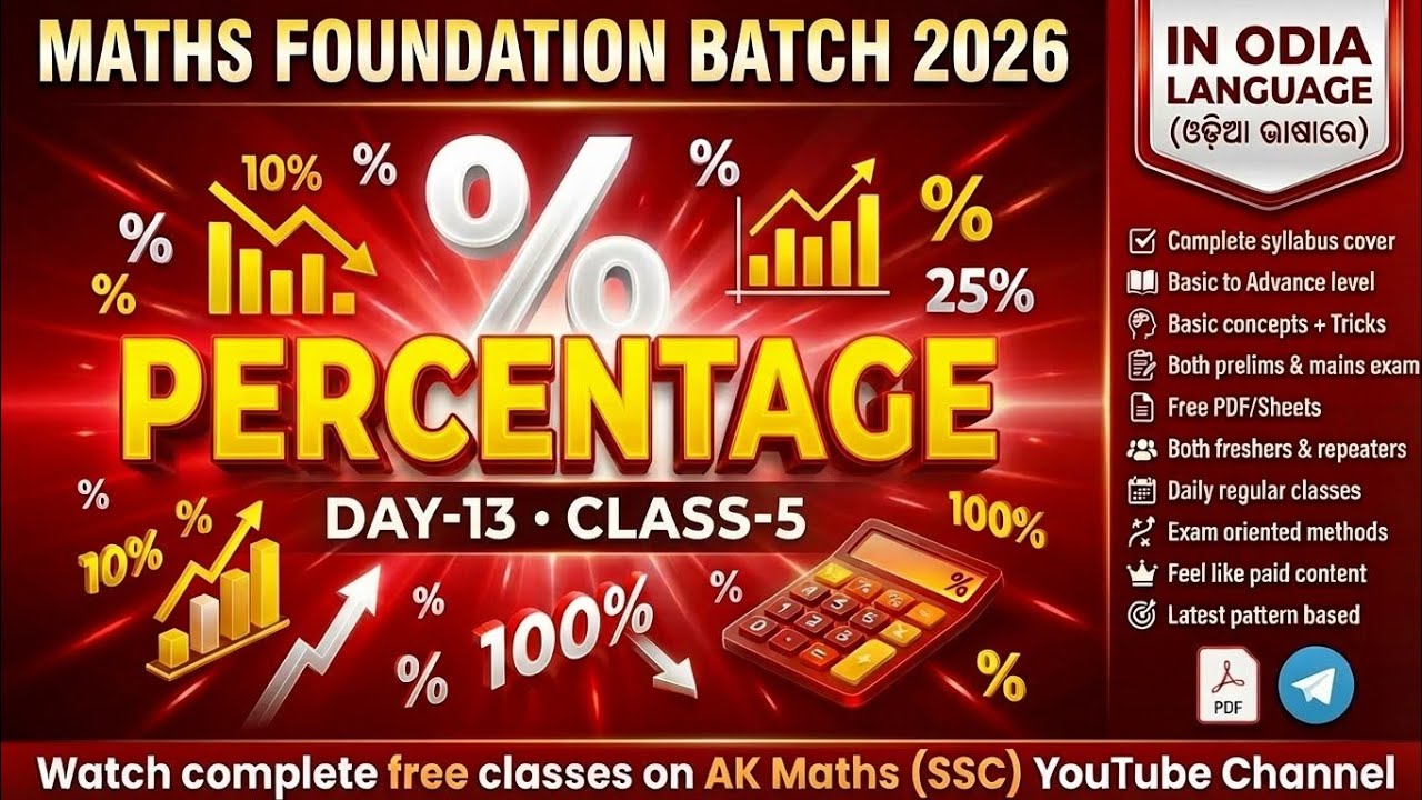 Percentage (Class-05) in odia | Basic concepts & theory | Foundation batch | SSC • RAILWAY • OSSC