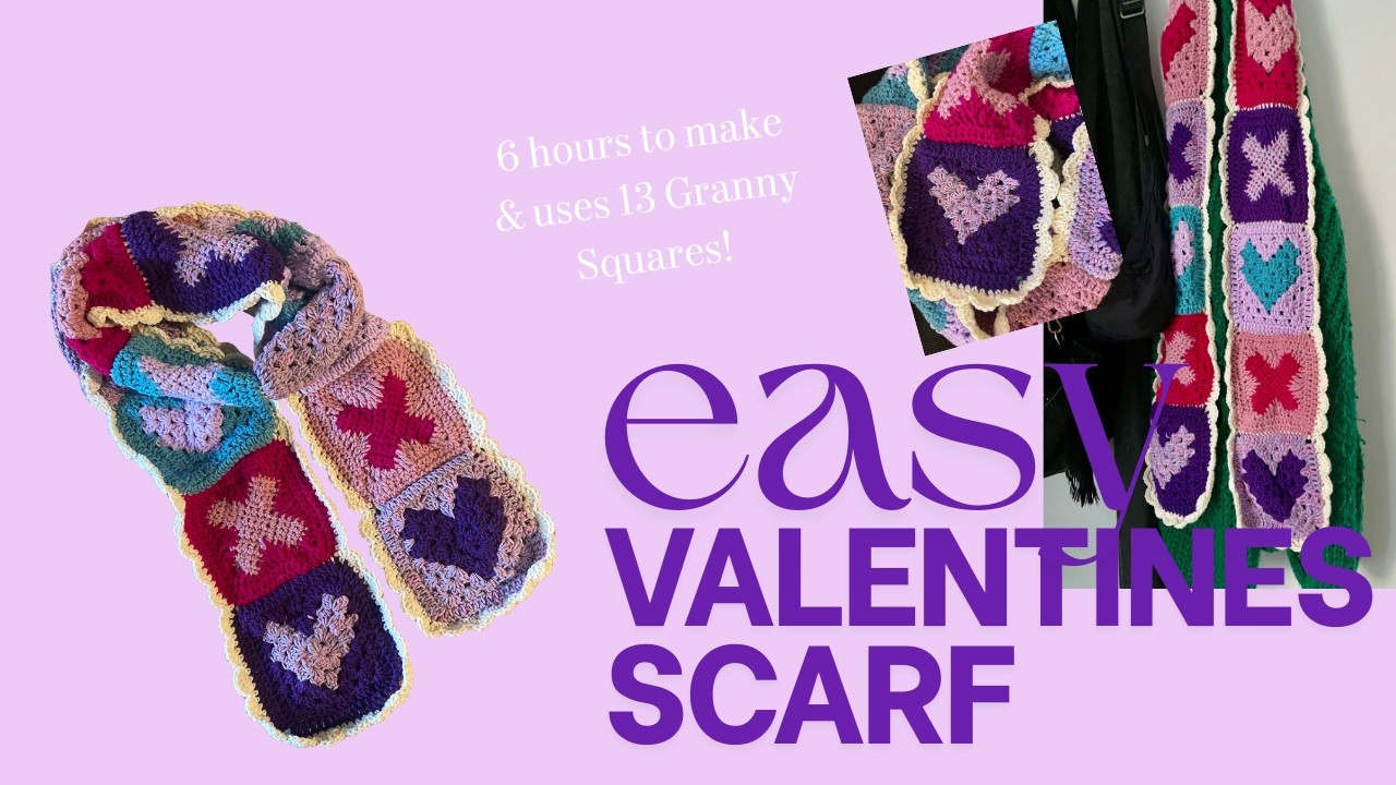 Quick Crochet Valentine’s Day Scarf using Granny Squares